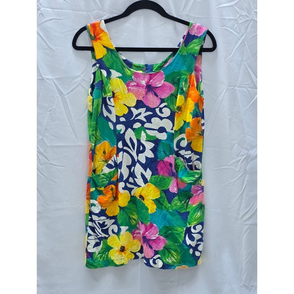 Jams World Vintage Tropical Floral Mini Dress Sleeveless Pockets Rayon Size 7